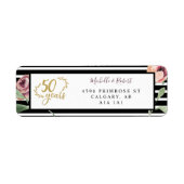 50e Jubileum Calligrafie Rode roze Waterverf Etiket (Voorkant)