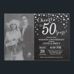50e Jubileum Chalkboard Black Silver Kaart<br><div class="desc">50ste Jubileum van de Weddenschap met douanefoto. Chalkboard Black en Silver Invitation. Vijftig Jubileum. Chalkboard Black en Silver Glitter Diamond Background Zilveren Confetti. Volwassen verjaardag. Vrouw of Man Man Birthday Party. Voor verdere aanpassing, te klikken gelieve de knoop "van de Aanpassing het"en ons ontwerphulpmiddel te gebruiken om deze sjabloon te...</div>