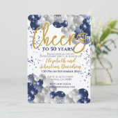 50e Jubileum Cheers tot 50 jaar Navy Gold Kaart (Staand voorkant)