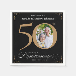 50e Jubileum Classy Black Gold Calligraphy Nap Servet