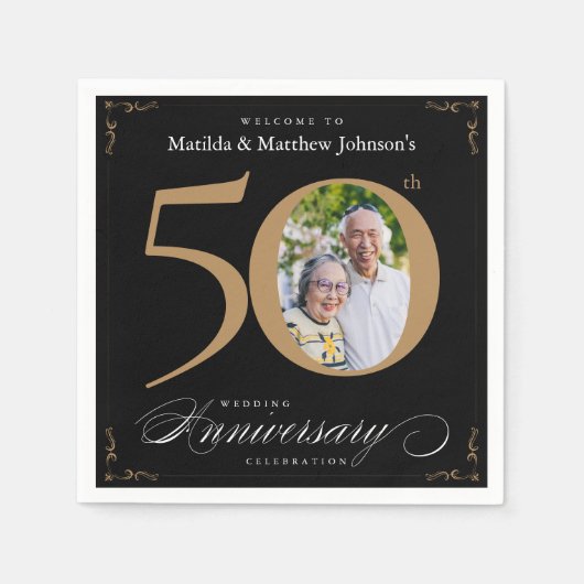 50e Jubileum Classy Black Gold Calligraphy Nap Servet (Voorkant)