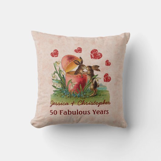 50e Jubileum Cute  Rabbits Kissing A05 Kussen (Voorkant)