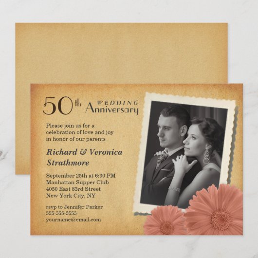 50e Jubileum  Daisy Foto-uitnodigingen Kaart (Voorkant / Achterkant)