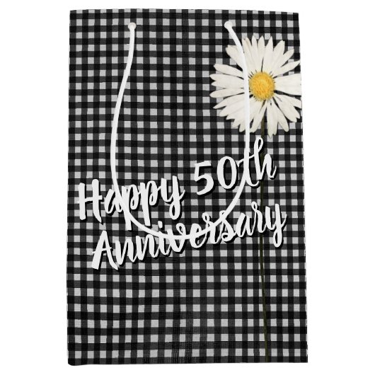 50e Jubileum Daisy on Gingham Medium Gift Bag Medium Cadeauzakje (Voorkant)