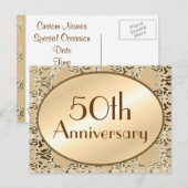 50e Jubileum  Damask-Briefkaarten Uitnodiging Briefkaart (Voorkant / Achterkant)