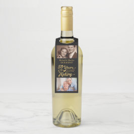 50e Jubileum Dan en nu Foto's zwart en goud Flessenhanger