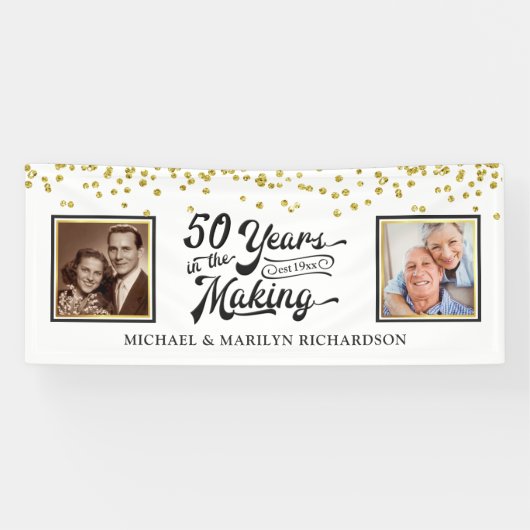 50e Jubileum Dan & nu Foto's Gold Confetti Spandoek (Horizontaal)