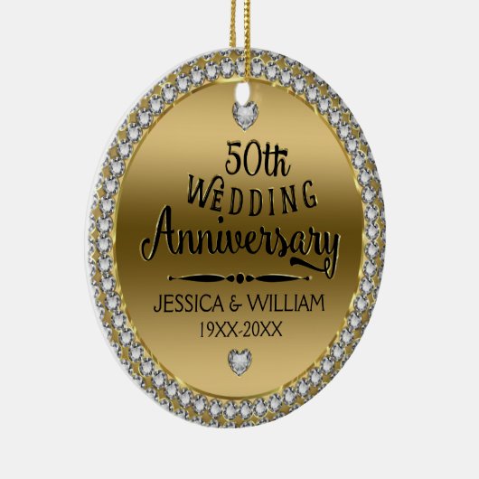 50e Jubileum diamanten en goud Keramisch Ornament (Rechts)