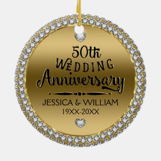 50e Jubileum diamanten en goud Keramisch Ornament (Achterkant)