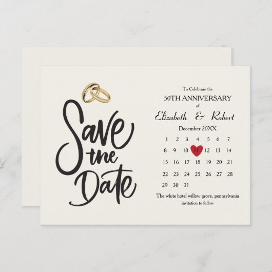 50e Jubileum Eenvoudige bruiloft De Datumkalender Aankondigingskaart (Voorkant / Achterkant)