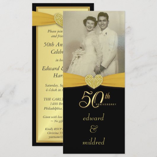 50e Jubileum - Elegant foto-uitnodigingen Kaart (Voorkant / Achterkant)