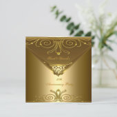 50e Jubileum, Elegant Gold Art Deco 2 Kaart (Staand voorkant)