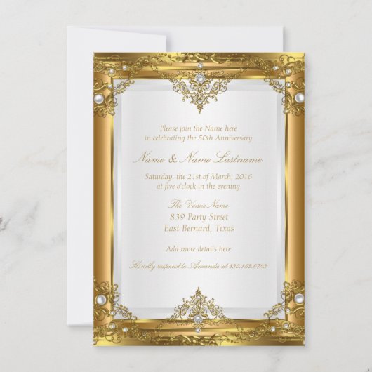 50e Jubileum Elegant Gold White Pearl Golden Kaart (Achterkant)