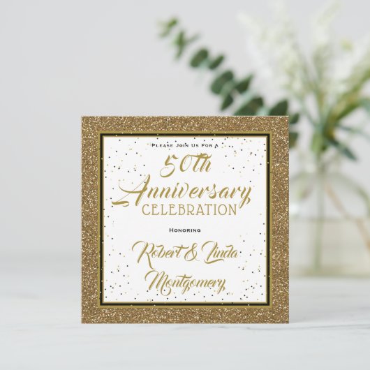 50e Jubileum Elegant Goud Kaart (Staand voorkant)