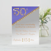 50e Jubileum elegant goudbruin & Blue Invita Kaart (Staand voorkant)