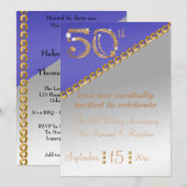 50e Jubileum elegant goudbruin & Blue Invita Kaart (Voorkant / Achterkant)