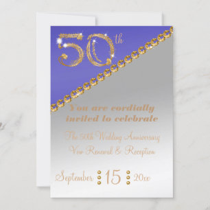 50e Jubileum elegant goudbruin & Blue Invita Kaart