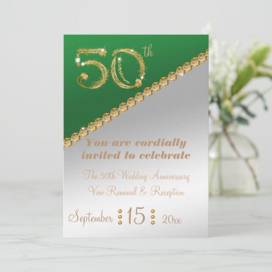 50e Jubileum elegant goudbruin & groene uitvinding Kaart (Staand voorkant)