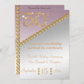 50e Jubileum elegant goudbruin & lichtroze Kaart (Voorkant / Achterkant)