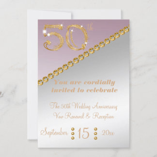 50e Jubileum elegant goudbruin & lichtroze Kaart