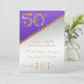 50e Jubileum elegant goudbruin & Paarse Invi Kaart (Staand voorkant)