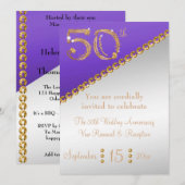 50e Jubileum elegant goudbruin & Paarse Invi Kaart (Voorkant / Achterkant)