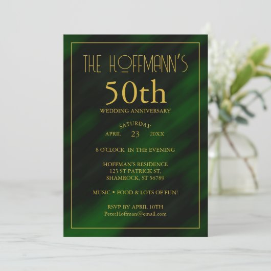 50E Jubileum | Elegant smaragdgroen goud Kaart (Staand voorkant)