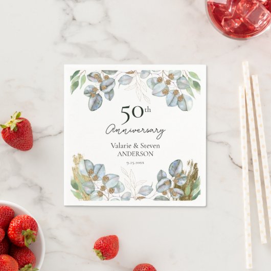 50e Jubileum Eucalyptus Greenery Napkins Servet (Insitu)