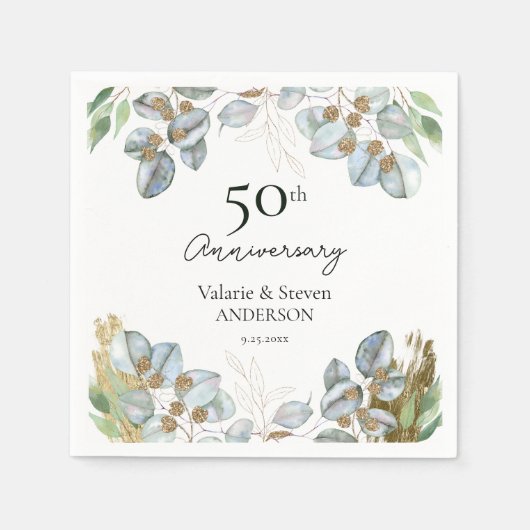 50e Jubileum Eucalyptus Greenery Napkins Servet (Voorkant)