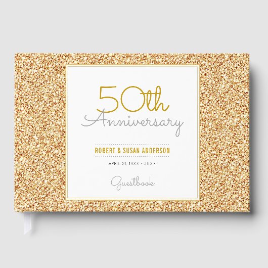 50e Jubileum Faux Gold Glitter Gastenboek (Voorkant)