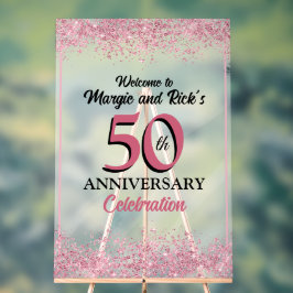50e Jubileum Faux Pink Glitter Welkomstbord Acryl Bord