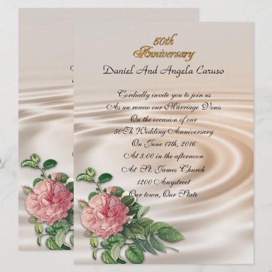 50e Jubileum feestuitnodiging roos Kaart (Voorkant / Achterkant)