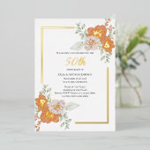 50e Jubileum Floral Wreath Folie Uitnodiging (Staand Voorkant)