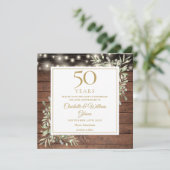 50e Jubileum Foliage Rustic Wood Lights Square Save The Date (Staand voorkant)