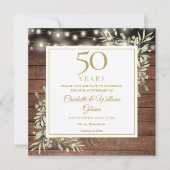 50e Jubileum Foliage Rustic Wood Lights Square Save The Date (Voorkant)