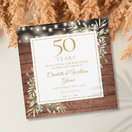 50e Jubileum Foliage Rustic Wood Lights Square Save The Date
