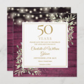 50e Jubileum Foliage Rustieke Rood Houten Lichten Save The Date (Voorkant / Achterkant)