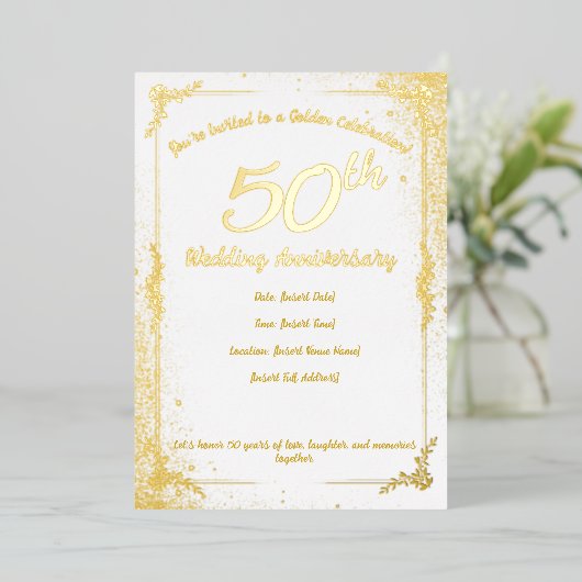 50e Jubileum Folie Folie Uitnodiging (Staand Voorkant)