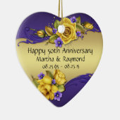50e Jubileum Foto gele rozen Paarse Pansies Keramisch Ornament (Rechts)