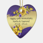 50e Jubileum Foto gele rozen Paarse Pansies Keramisch Ornament (Links)