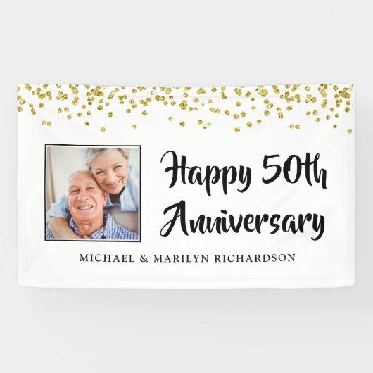 50e Jubileum Foto Gold Confetti Spandoek (Horizontaal)