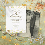 50e Jubileum Foto Golden Hearts Save the Date Aankondigingskaart<br><div class="desc">Ontworpen om te coördineren met ons 50e Jubileum Golden Love Hearts Confetti collectie. Pas je aan met je speciale gouden verjaardag van vijftig jaar,  sla je de datuminformatie op in de chic typografie en je trouwfoto op de achterkant. Ontworpen door: Thisnotme©</div>