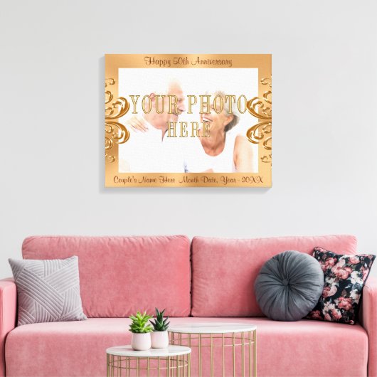 50e Jubileum FOTOdoek met namen en data Canvas Afdruk (Insitu (Woonkamer))