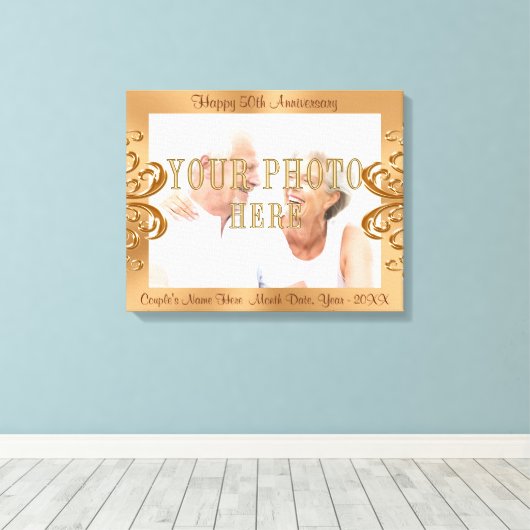 50e Jubileum FOTOdoek met namen en data Canvas Afdruk (Insitu (Houten vloer))