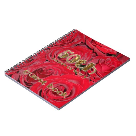 50e Jubileum Gastboek Gold Red Roses Floral Notitieboek (Linkerzijde)