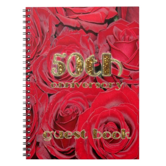 50e Jubileum Gastboek Gold Red Roses Floral Notitieboek (Voorkant)