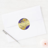 50e Jubileum gele rozen Paarse Pansies Ronde Sticker (Envelop)