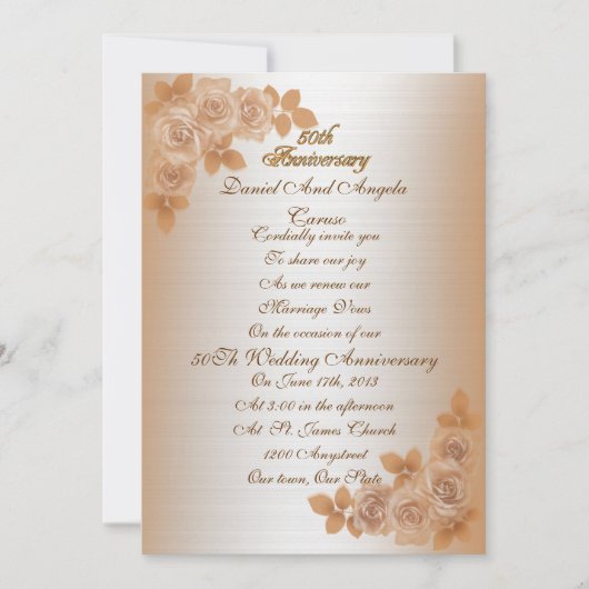 50e Jubileum gelofte verlenging Uitnodiging rozen (Voorkant)