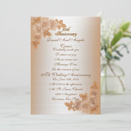 50e Jubileum gelofte verlenging Uitnodiging rozen (Staand voorkant)
