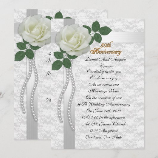 50e Jubileum gelofte verlenging Uitnodiging Witte  (Voorkant / Achterkant)